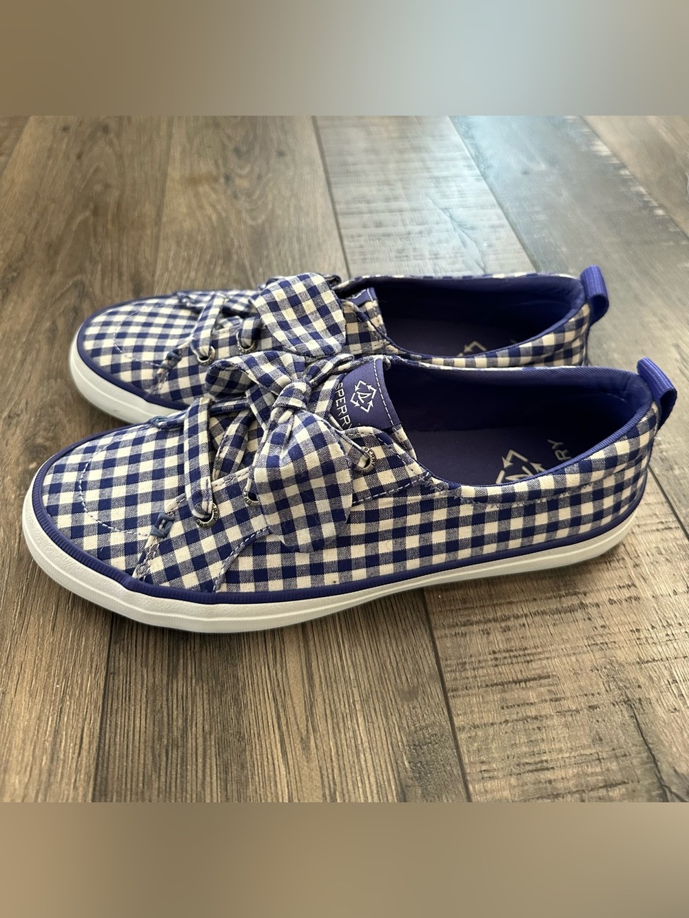 Sperry Crest Vibe Blue Gingham Sneakers With Knotted Laces Size 8
